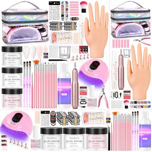 Major Dijit Acryl-Nagelset – UV-LED-Lampe, Pulver, Monomer, Übungshand, Strasssteine, Formen, 4-in-1-Gel-Nagellack, silberne Kosmetiktasche – erzielen Sie zu Hause Ergebnisse in Salonqualität.