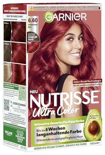 Garnier Creme Coloration, Färbung für Haare für permanente Haarfarbe mit 3 nährenden Ölen, 100% Grauabdeckung, Nutrisse, Intensiv-Rot 6.60, 1 Stück