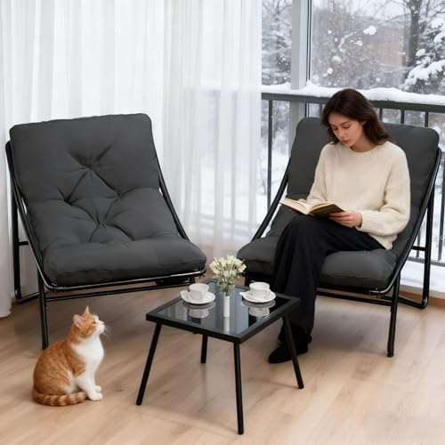 Balkonmöbel Set 3 teilig, Terrassenmöbel 2 Stühle mit Sitzkissen und Tisch, Gartentisch mit Stühlen, Balcony Furniture, Balkonmöbel Set für Kleinen Balkon, für Terrasse, Balkon (Grau, 90 x 69 x 80CM)