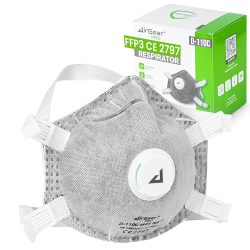 AirGearPro D-110C FFP3 Maske mit Ventil (10er Pack) – Staubmaske – Atemschutzmaske – Staubschutzmaske – Feinstaubmaske – Atemschutz z.B. gegen Feinstaub, Schimmel