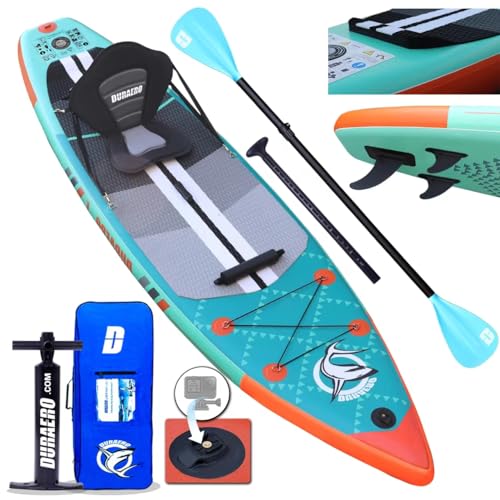 Stand up Paddling Board Aufblasbare SUP Set, Kajak Sitz,330x76x15cm, Tragkraft bis 150Kg, Cam Halterung,Integrierte Kick-Pad, 3 Finnen, Verstellbares Doppel-Paddel, Komplettes Zubehör, Mintgrün