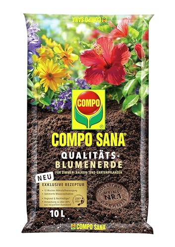 COMPO SANA Qualitäts-Blumenerde mit 12 Wochen Dünger für alle Zimmer-, Balkon- und Gartenpflanzen 10 l
