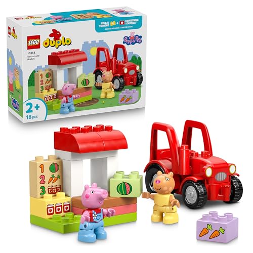 LEGO DUPLO Peppa Wutz Traktor und Marktstand - Pädagogisches Motorik Spielzeug für Kleinkinder - Montessori Set mit 2 Figuren inkl. Pedro Pony - Geschenk für Mädchen & Jungen ab 2 Jahren - 10468