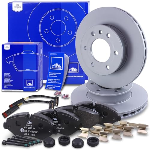ATE Bremsenset Vorderachse inkl. Bremsscheiben vorne Ø 300 mm belüftet und Bremsbeläge vorne + Verschleißkontakt Kompatibel mit MERCEDES SPRINTER 3, 5-t Bus, Kasten, Pritsche, VW CRAFTER