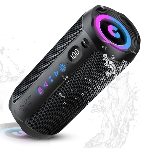 Bluetooth Lautsprecher mit Licht, Bluetooth 5.4 Musikbox,30W Dual Lautsprecher, LED Anzeige & 30 Std Akku,Dualen Bass-Treibern, IPX7 wasserdicht,TWS Paarung, AUX,TF Karte,Geeignet Outdoor/Party/Reisen