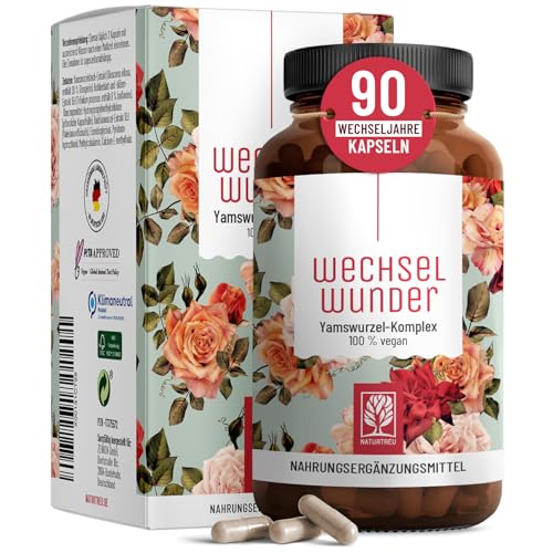 NATURTREU® WECHSELWUNDER - 500mg Yamswurzel mit 340mg Rotklee, Baldrian, Eisen, Vitamin B9 und B12 Kapseln hochdosiert - 90 Kapseln