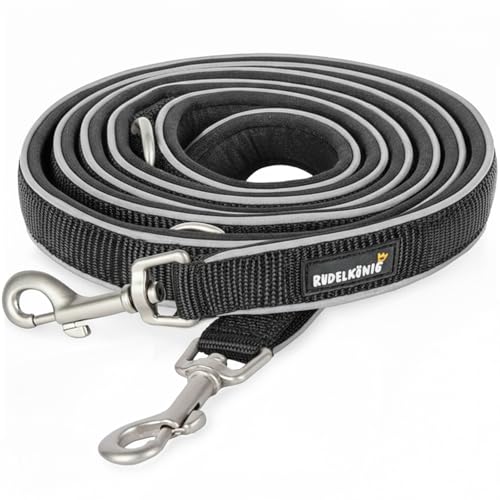 Rudelkönig Führleine Paola - 2,30m Länge - Verstellbare Hundeleine große & mittelgroße Hunde - Reflektierende Hunde Leine in schwarz
