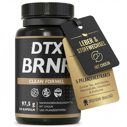 DTX BRNR Leber Komplex + Stoffwechsel Kapseln mit Cholin, Grüner Tee, Artischocke, Mariendistel, Löwenzahn & Kurkuma, 120 vegane Kapseln