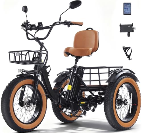NOMIGO Elektro-Dreirad für Erwachsene, faltbares E-Trike mit 48V 18Ah Akku,zu 60-80 km Reichweite, 20×4 Zoll Fat Tires, 7-Gang-Schaltung, Differenzial, Aluminiumrahmen, bis 150 kg Schwarz