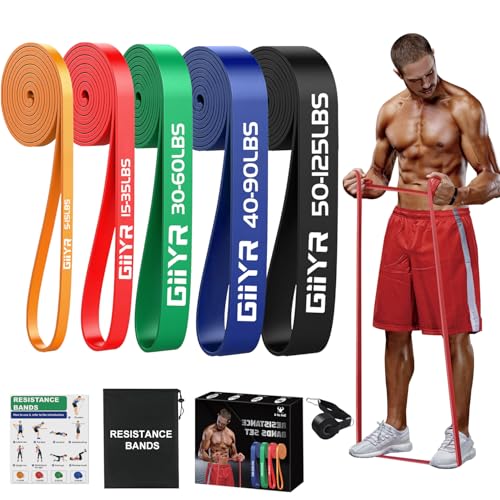 Giiyr fitnessbänder Widerstandsbänder mit 5 Stufen,resistance bands für Männer und Frauen,Fitnessband Set Trainingsbänder für Yoga, Pilates, Training,Klimmzughilfe, Krafttraining (5 Farben (5-125lbs))