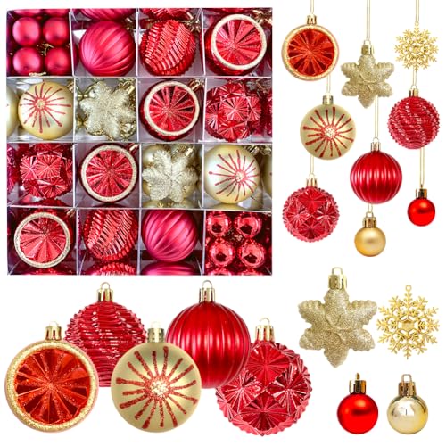Weihnachtsdeko Weihnachtskugeln 40 TLG Set, Kunststoff Christbaumkugeln Weihnachtsbaumschmuck, Weihnachtsbaum Dekoration Weihnachtsbaumkugeln Set Plastik Ornament Weihnachtsdeko Home Decoration