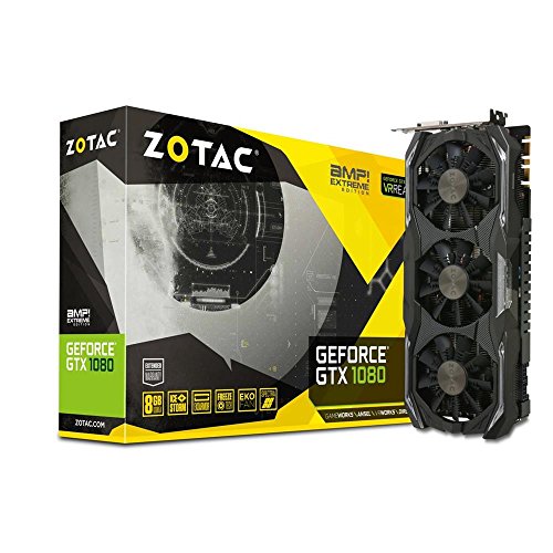 ZOTAC GeForce GTX 1080 8GB AMP! Extreme Grafikkarte (NVIDIA GTX 1080, 8GB GDDR5X, 256bit, Base-Takt 1771 MHz, Boost-Takt 1911 MHz, 10,8 GHz)