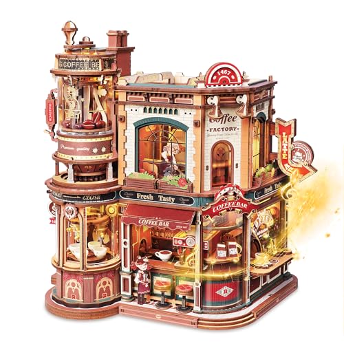 ROKR 3D Holzpuzzle Erwachsene Dream Coffee Factory,Modellbausätze DIY Geschenke für Erwachsene und Teenager