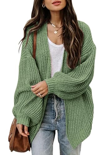 Jhsnjnr Damen Oversize Pullover Cardigan Strickjacke Herbst Laterne Lange Ärmel Grobstrick Open Front Strickmantel