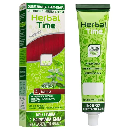 Henna Natural Color Burgunderrot No4 | Intensive rote Haarfarbe für optimale Grauabdeckung | Temporäre Karminrot Farbcreme | Ohne Ammoniak, Sulfate, Paraben | Maximale weinrote Farbintensität 75 ml