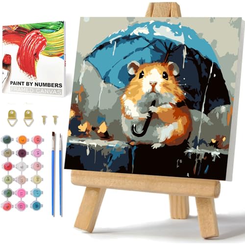 Malen Nach Zahlen Kinder, Tiere Malen Nach Zahlen ab 5 6 7 8 9 10 11 12 Jahre Mädchen und Junge, Farbiges Leinwand Acrylfarben DIY Ölgemälde Set zur Heimdekoration mit Box und Staffelei 20x20cm