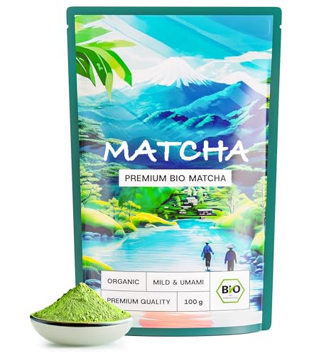 Matcha Pulver Bio - Premium Qualität - Original reines Matcha zum Trinken für Latte, Smoothies und Tee | 100% Natürlich und Laborgeprüft (100 Gramm)