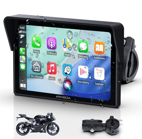 APHQUA A522 Motorrad CarPlay Display 5 Zoll, Kabelloses Apple CarPlay & Android Auto,IP67 Wasserdichtes Motorrad Navi,Dual Bluetooth,GPS Navigation,Sprachsteuerung,Touchscreen,USB/Acc Stromversorgung
