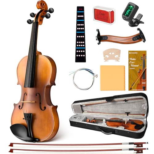 CAHAYA Massivholz Violine 4/4 Matt Handgefertigt: Geigen-Set für Anfänger Erwachsene Schüler und 12-jährige Kinder - Massivholzgeige mit Geigenkasten Schulterstütze Stimmgerät Kolofonium