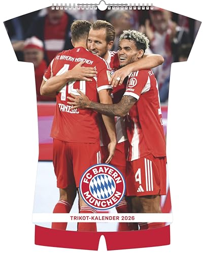 N Neumann - FC Bayern München 2026 – Trikotkalender 34x42 cm mit 12 Monatsblättern, 2-sprachigem Kalendarium & Spiralbindung, origineller ... in Trikotform für Fans: Trikot-Kalender 2026
