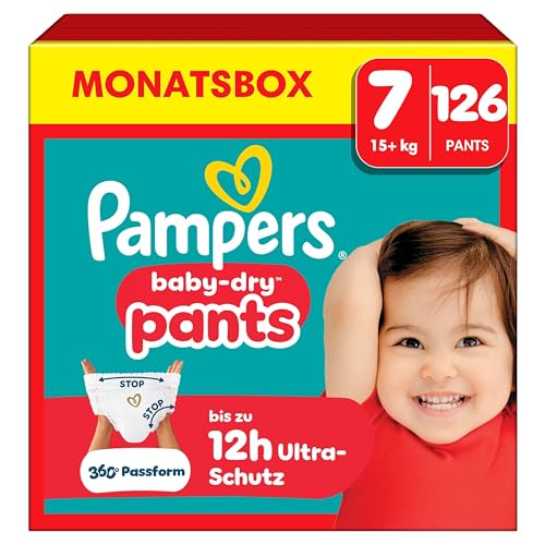 Pampers Baby-Dry Pants Größe 7, 126 Stück, 15kg+, 360° auslaufsichere Passform für Tag und Nacht