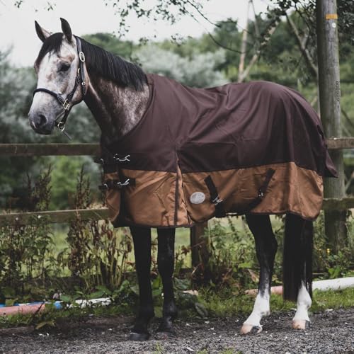 eQuitack Your Passion Is Our Mission Outdoor Winterdecke Turnout 100% Wasserdicht 1200 Denier Regendecke mit Fleece Lining - Dark Brown/Light Brown 145cm