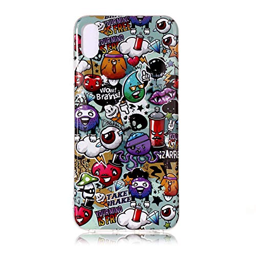 DasKAn Leuchtend Silikon Hülle für iPhone X/XS (5,8''),Fluoreszierend Licht im Dunkeln Lustiges Graffiti Bunt Muster Ultra Dünn Weich Gummi Rückseite Handytasche Stoßfest TPU Schutzhülle,#2