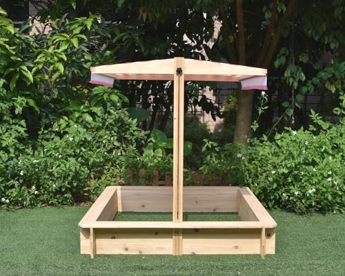 Mucola Sandkasten 120x120 cm Sandbox mit höhenverstellbarem & drehbarem Sonnenschutzdach Sandkiste Kinderspielplatz für Garten