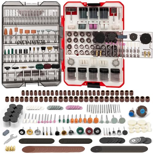 EZUVITA Multifunktionswerkzeug Zubehör Set 618 tlg. Drehwerkzeug Mehrzweck Zubehörset Zubehörsatz für Rotationswerkzeug zum Polieren, Schleifen, Schneiden, Bohren, Gravieren und Entgraten (Rot)