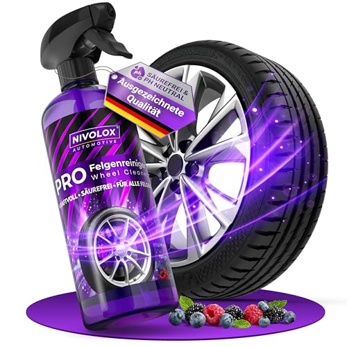 NIVOLOX® Pro Felgenreiniger • Säurefrei und PH-neutral • Kraftvolle Felgenreinigung mit Wirkindikator • für alle Felgentypen geeignet • 750 ml Sprühflasche mit Hightech-Formel und Beerenduft