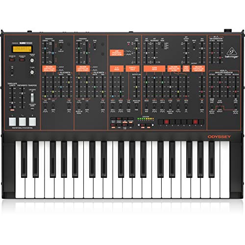 Behringer ODYSSEY Analog-Synthesizer mit 37 Tasten in voller Größe, zwei VCOs, 3-Wege-Multimodus-VCFs, 32-Schritt-Sequenzer, Arpeggiator und Klark Teknik FX