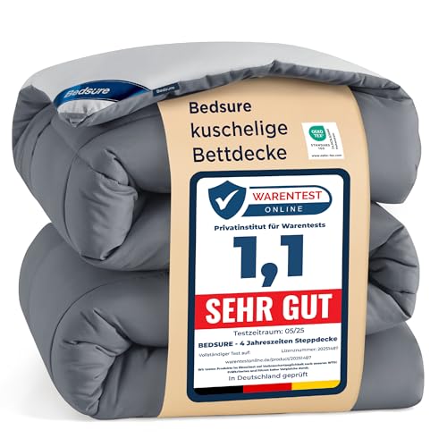 BEDSURE Bettdecke Ohne Bezug 135x200 - Bettdecke 135x200 für Allergiker, Warm & Gemütlich Ganzjahresdecke 300GSM Füllung, Waschbare Duvet für 4 Jahreszeiten, Grau/Hellgrau