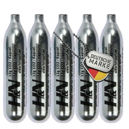 5 x 12g Co2 Kapseln für Airsoft Pistole, Softair, Paintball, Luftpistole oder Luftgewehr - H&N Sport CO2 Patronen Kapsel