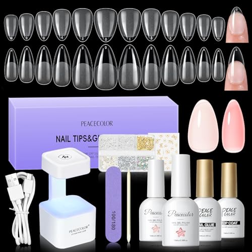 PEACECOLOR Tips für Gelnägel, 240Pcs Nageltips Kurze Mandel & Medium Mandel
