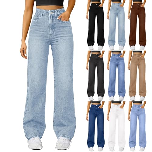 BLIBUNALA Damen Jeans Weites Bein High Waist Stretch Baggy Wide Leg Jeans Gothic Baggy Denim Hosen Hohe Taille Punk Lose Gerade Hosen und Mädchen Streetwear