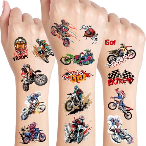 Motocross Temporäre Tattoos, 10 Blätter Motocross Tattoo Zum Aufkleben für Mädchen Junge Körper Arm Schulter, Geburtstag Party Geschenk Kleine, Kinder Tattoos Hautfreundlich
