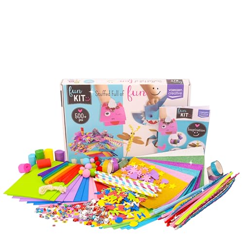 Vaessen Creative 1119-902 Bastelset Für Kinder Mit 500 Hochwertigen Bastelmaterialien Wie Moosgummi, Wackelaugen, Bastelpapier, Pfeifenputzer, Washi Tape, Strasssteinen Und Mehr, Bunt