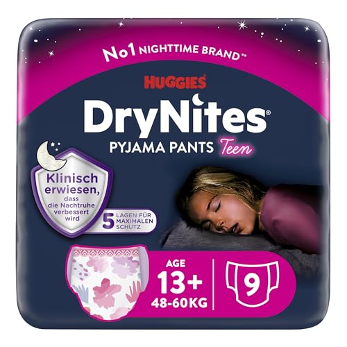 Huggies DryNites Nachtwindeln bei Bettnässen, für Mädchen ab 13 bis ca. 17 Jahre (48-60 KG), 27 Stück (3x9), Monatspack, Windel-Pants