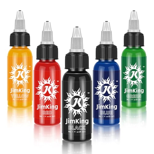 JimKing Tattoo Farbe Black Professionelle Tribal Liner Outlining Dauerhafte Schwarz Tattoos Tinte Set Hochwertig Körperfarben Microblading Pigment Für TäTowierer - Vegan (1oz)30ML-5pcs