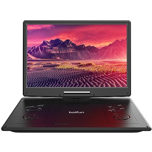 Boifun 15,7 Zoll tragbarer DVD-Player mit 14,1 Zoll HD-Bildschirm, 6 Stunden Akkulaufzeit, unterstützt USB/SD-Karten/TV-Synchronisation und mehrere Disc-Formate, Dual-Lautsprecher, Schwarz