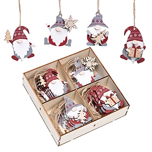 Valery Madelyn Holz Weihnachten Anhänger 24 Stück 6cm Baum Weihnachtsdeko Netter Weihnachtsmann Anhänger Weihnachtsbaumschmuck Traditionelles Thema Rot Weiß Weihnachtsdekoration
