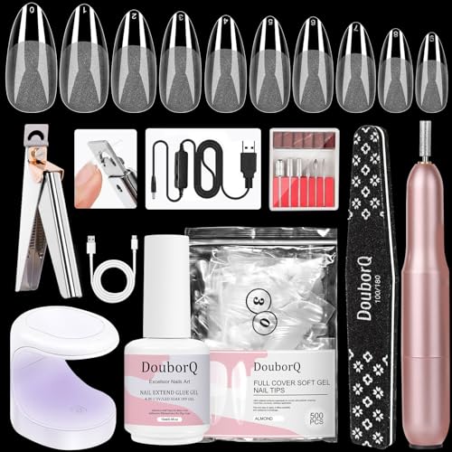 Major Dijit Gel X Starter-Set – Mit Nagelfräse, 4-in-1 Gel (0,5oz), 500 Almond-Tips (M), UV-Lampe & Zubehör für Nagelverlängerungen & Nail Art