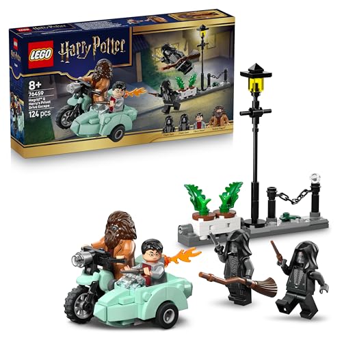 LEGO Harry Potter Hagrids und Harrys Flucht aus dem Ligusterweg - Motorrad Spielzeug mit 4 Minifiguren - 2 Todesser, eine Straßenszene - Geschenk für Mädchen, Jungen und Fans ab 8 Jahren - 76459