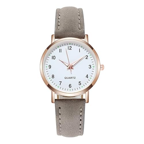 LIWEARE Damenuhr, Damen Analog Quarz Uhr mit PU-Leder Armband, Uhren Damen Einfache Business Klassische Armbanduhr Lässig Quarzuhr Leuchtuhr (Grau)