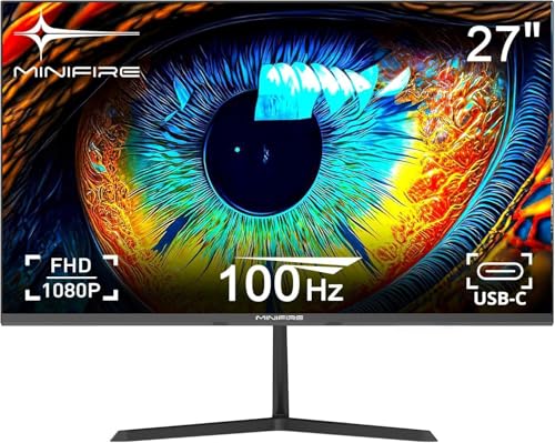 Minifire 27 Zoll Monitor, USB Typ-C & HDMI Anschluss, 100Hz, Eye-Care für Business und Büro, ultradünner Rahmen, FHD 1080P Computer Monitor PC Bildschirm, FlickerFree, Lowblue Mode (MF27X3AL)