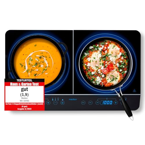 MEDION MD 15324 Doppel-Induktionskochplatte, 3500 Watt, Zwei Kochplatten, 10 Temperaturstufen, LED Display, schwarz