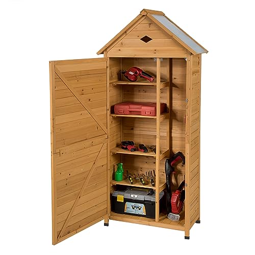 COSTWAY Gartenschrank Holz, Geräteschuppen mit 5 Regalböden und Satteldach, Outdoor Schrank Wetterfest, Geräteschrank Balkonschrank für Garten, Terrasse, Balkon