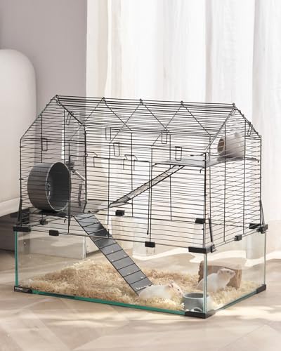 Hamsterkäfig, 360°-Sicht, transparenter Hamsterlebensraum, Kleintierkäfig, 58x38x54 cm, belüfteter Mäusekäfig mit Wasserflasche, tragbares Hamsterhaus für Ratten, Meerschweinchen