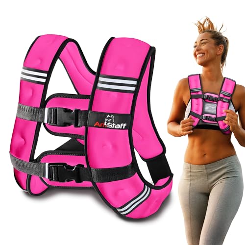 Amstaff Fitness Gewichtsweste – Gewichtsweste für Laufen, Krafttraining und Muskelaufbau, mit reflektierendem Streifen für sicheres Training im Freien (9kg, Rosa)