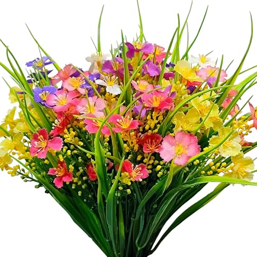 Kinisty Kunstblumen Outdoor Wetterfest 12 Bündel Bunte Künstliche Blumen als Balkonpflanzen wie Echt mit Seiden-Wildblumen für Draußen Innen Balkon Balkonkasten Garten Frühling Deko